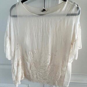 NWT Womens Via Signoria -Made in Italy-Beige Embroidered Silk Blend Topin Size S